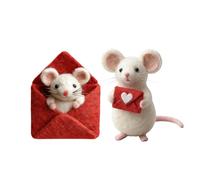 2PC Valentines Needle Felted Mouse Decorations, Hugging Heart Felt Mouse Ornaments Tiered, Charming Handmade Valentine Felt Mice Figurines, Soft Felt Mouse for Festive Home Décor (C)