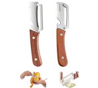 2PC Vegetable Peeler Set with Wooden Handle Potato Peeler with Bottle Opener, Veg Julienne Slicer for Scallions Carrot, Kitchen Essentials (Standard + Upgrade)