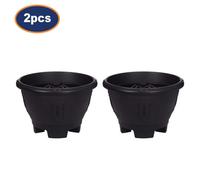 2Pc Venetian Round Plastic Planter With Legs Black Flower Pots Garden Patio 34Cm