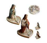 2PC Virgin Mary Rosary Holder,Sacred Catholic Sculpture Religious Blessed Statue,Elegant Our Lady Prayer Resin Jewelry Box for Necklace Rings,Christian Catholic Gift for Religious Home Desktop Decor