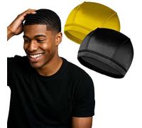 2PC Wave Cap for Men Waves, Black/Gold, One size
