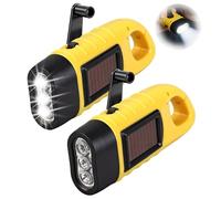 2Pc Wind Up Torch, Super Bright Wind Up LED Torch, Hand Crank & Solar Powered Emergency Flashlight with Carabiner Hook, Portable Dynamo Survival Gear for Camping, Hiking, Outdoor (Yellow)