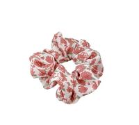 2pc Woman Small Fresh Fabric Flower Printing Elastics Hair Band Sweet Scrunchies Tie Ponytail Hold Accessories(Rose Red)