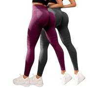 2PC Women's Compression Leggings for Anti Fat Mass Sports Push Up Leggings 3D Anticellulite Fitness Elegant Pants Tummy Control Full Seamless Gym High Waist Elasticated Yoga Cellulite Scrunch Wine