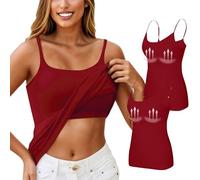 2PC Womens Tank Tops with Built in Bra UK Spaghetti Straps Workout Gym Tops Camisoles Vests with Shelf Bra Adjustable Strap Yoga Shirt Cotton Sleeveless Basic Undershirt Cami(2PC-17-Wine,M)
