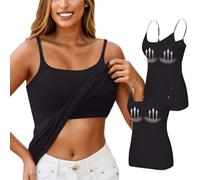 2PC Womens Tank Tops with Built in Bra UK Spaghetti Straps Workout Gym Tops Camisoles Vests with Shelf Bra Adjustable Strap Yoga Shirt Cotton Sleeveless Basic Undershirt Cami(2PC-10-Black,6XL)