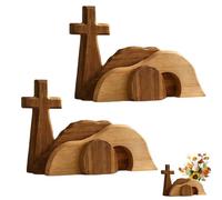 2PC Wooden Empty Tomb Easter Scene, Wooden Resurrection Scene Set, Creche Empty Resurrection Christian Easter Decor, Christian Religious Decoration for Home Office Tabletop