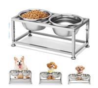 2pcs 0.4Gal Elevated Dog Bowls for Small Medium Dogs - 3 Height Adjustable (6.3'', 7", 7.7"), Stainless Steel Raised Dog Bowl Feeder Station for Relief Joint Pressure