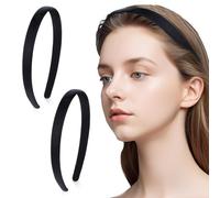 2Pcs 0.6 Inch Black Satin Hard Headband Fashion Solid Hairband Non-slip Plain Hair Bands DIY Holiday Elastic Hoops No Teeth Thick Hoops Hair Accessories Comfortable Head Bands for Women (One Size)