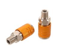 2pcs 1/4 Npt Male Air Hose Coupler Metal Quick Connect Fitting | Yellow Finish, Aluminium Oxide and Nickle Plated Iron Build, Automotive Use, Vehicle Repair Shops
