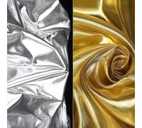 2PCS 1.5M*1M Organza Fabric,Metallic Organza Polyester Fabric for Stage Costume,Performance Costume,Gold and Sliver