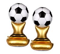 2pcs 1.5m/60in Soccer Trophy Foil Balloons, Giant Self-Standing Champion Trophy Party Decorations for Sports Birthday Football Fan Celebration (Black)
