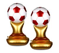 2pcs 1.5m/60in Soccer Trophy Foil Balloons, Giant Self-Standing Champion Trophy Party Decorations for Sports Birthday Football Fan Celebration (Red)
