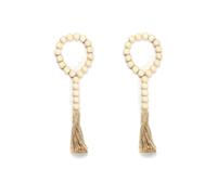 2Pcs 10 inches(26cm) Wood Bead Garland with Tassels,Farmhouse Beads Rustic Country Decor Prayer Boho Beads Wall Hanging Decoration (Nature)