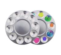 2Pcs 10 Wells Aluminium Palette Round Paint Tray Palettes for DIY Craft Professional Art (D-583-A)