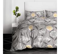 2Pcs 100% Egyptian Cotton Printed Duvet Cover - 400 Thread Count Single Size Duvet Cover Set, Quilt Reversible Single Bed Duvet Cover Set, with 1x Pillowcases (Floral Grey, Single)