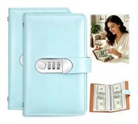 2Pcs 100 Envelope Challenge Binder with Lock, Cash Saving Wallet (Blue)