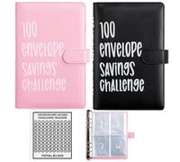 2PCS 100 Envelopes Money Saving Challenge, Envelopes Challenge Binder, Achieving Financial Goals with a Budget Binder and Cash Envelopes, Successfully Reach Your Savings Goals of $5,050 (Pink+Black)