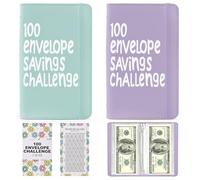 2Pcs 100 Envelopes Money Saving Challenge,Mini Money Saving Binder,budget binder with cash envelopes，New 100 day savings challenge binder- Savings Challenges Book to plan and Save $5,050 (Blue&Purple)