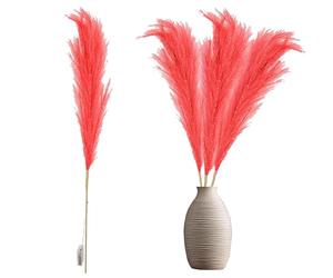2Pcs - 100cm Prelit Red Pampas Grass Stem, Warm White LEDs Battery-Operated Christmas Artificial Flowers for Boho Wedding Bedroom Living Room Decorations