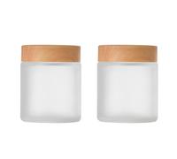 2PCS 100G/3.4oz Empty Frosted Glass Cream Jars with Plastic Wooden Grain lids Round Sample Cosmetic Bottle Container Face Lotion Cream Box Pot for Scrub Cream Body Lotion
