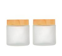 2Pcs 100G/3.4oz Empty White Frosted Glass Jars with Plastic Wood Grain Lids and Inner Liner Refillable Sample Cosmetic Makeup Storage Containers Bottles Pots for Creams Lotions Scrubs DIY Skin Care