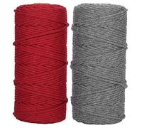 2Pcs 100M Cotton Yarn Rope, Soft Single Strand Cotton Cord for Macrame Knitting, 3mm Handicraft DIY Craft Supplies with Red and Dark Gray Colors for Beginners to Advanced Artisans