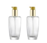 2Pcs 100ml/3.3oz Empty Clear Glass Lotion Pump Bottle with Gold Lockable Press Pump Refillable Portable Essential Oil Pump Dispensers Jars Sample Vials Cosmetic Containers for Toner Makeup