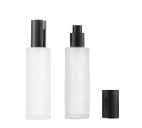2Pcs 100ml/3.3oz Empty Translucent Frosted Glass Lotion Pump Bottles with Black Pump Top Refillable Cosmetic Bottles Liquid Dispensers Travel Container for Makeup