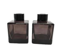 2Pcs 100ml/3.3oz Refillable Glass Diffuser Bottles Empty Square Fragrance Bottle Container with Black Cap for Home Office Desk Decor