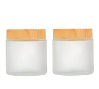 2Pcs 100ML/3.4oz Empty White Frosted Glass Jars with Plastic Wood Grain Lids and Inner Liner Refillable Sample Cosmetic Makeup Storage Containers Bottles Pots for Creams Lotions Scrubs DIY Skin Care