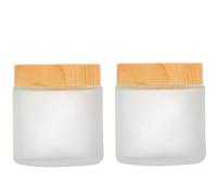 2Pcs 100ml 3.4oz Frosted Glass Jars with Inner Liners and Plastic Wood Grain Lids Airtight Cosmetic Containers for Cream Lotion Body Butter Travel Storage Refillable Sample Jars