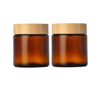 2PCS 100ML Amber Glass Jars Refillable Cosmetic Containers with Plastic Wood Grain Lids for Lotion Cream DIY Skincare