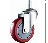 2Pcs 100mm Polyurethane Castor Wheels, 130Kg Load, M16 Thread, Iron Brake Locking, Heavy Duty Trolley Wheels for Industrial Use