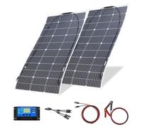 2pcs 100W Flexible Solar Panel Kit Monocrystalline Solar Charge with 20A Controller USB Output to Charge 12V Batteries (Vented AGM Gel) for Motorhome, Caravan, Camper, Boats, Roofs