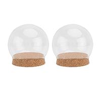 2pcs 10cm Glass Display Globe Cloche Clear Glass Terrarium with Cork Base Preserved Flower Doll Figurine Puppet Collectible Ornament Display Holder Home Office Display Dome Container