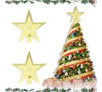 2Pcs 10CM Mini Star Tree Topper Christmas Decorations, Mini Glitter Gold Tree Top Star Small Christmas Tree Decoration Treetop for Xmas Tree Ornaments