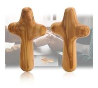 2PCS 10CM Olive Wood Holding Cross, Natural Wood Grain Ergonomic Design for Comfort Confirmation Catholic Christian Cross Gifts for Prayer Meditation and Supportive for Illness