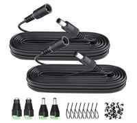 2PCS 10ft 3M DC Power Extension Cable, DC 12V 5.5mm x 2.1mm Extension Cord with Power Jack Adapter Connectors(2 x Male+2 x Female)/Wire Clips/Cable Ties for Security Camera/Router/LED Strip/Printer