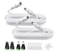 2PCS 10ft 3M DC Power Extension Cable, DC 12V 5.5mm x 2.1mm Extension Cord with Power Jack Adapter Connectors(2 x Male+2 x Female)/Wire Clips/Cable Ties for Security Camera/Router/LED Strip/Printer