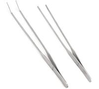 2PCS 10inch Reptile Fish Feeding Tongs Stainless Steel Straight Curved Tweezer Long Handled Gardening Bonsai Tool Tank Aquatic Plant Kit Tweezers Feed Clamp, Stainless Steel, normal