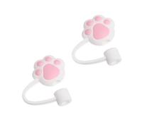 2Pcs 10mm Pink Cat Paw Silicone Straw Topper for Stanley 30 & 40 Oz,Splash Proof Straw Topper,Reusable Straw Cap Cover,Drinking Straw Tip Covers for Stanley