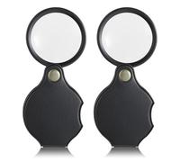2Pcs 10X Small Magnifying Glasses for Kids/Senior Pocket Magnifier Mini Folding Hand Held Magnify with Rotating Aid Protective Cover Ideal for Seniors Reading Close Work About 50 Mm Diameter