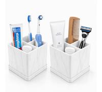 2Pcs 10x10x9cm Silicone Electric Toothbrush Holder,Bathroom toothbrush holder with drainage， Fitted with a removable tray，Soft and shock-resistant, for Home, Office（White marble pattern）