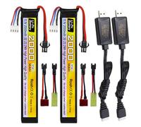 2PCS 11.1V 35C 2000mAh SM-2P Plug T-plug Odamiya Plug Lithium Battery with USB Charging Cable for Airsoft Model Gun Rifle RC Car Drone Battery