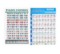 2pcs 11.8 x 8.3 Inch Piano Chord Chart & Guitar Chord Chart, Multicolored Piano Chord Poster Waterproof Guitar Chord Sheet for Beginners Music Theory Guitar Piano Instrument Learning