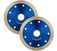 2Pcs 115mm Diamond Cutting Discs, Super Thin Diamond Saw Blade, for Angle Grinder, Clean Cut on Tile Stone Porcelain Cutter 4.5 Wheel Size 115x 22 x 10 mm (Blue)