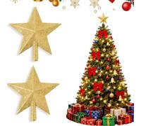 2Pcs 11CM Gold Mini Star Tree Topper Christmas Decorations, Mini Glitter Tree Top Star Christmas Tree Topper Small Christmas Tree Decoration Treetop for Xmas Tree Ornaments