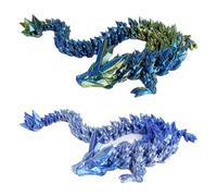 2PCS 12" 3D Printed Dragon, Articulated Dragon Fidget Toy, Flexible Pearly Sheen Crystal Dragon Home Office Decor Desk Toy(Blue Gold - Blue Silver)