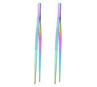 2Pcs 12" Fine Long Tweezer Tongs, Professional Cocktail Garnish Tools, 304 Stainless Steel for Kitchen, Food, Cooking (Rainbow 2PCS)